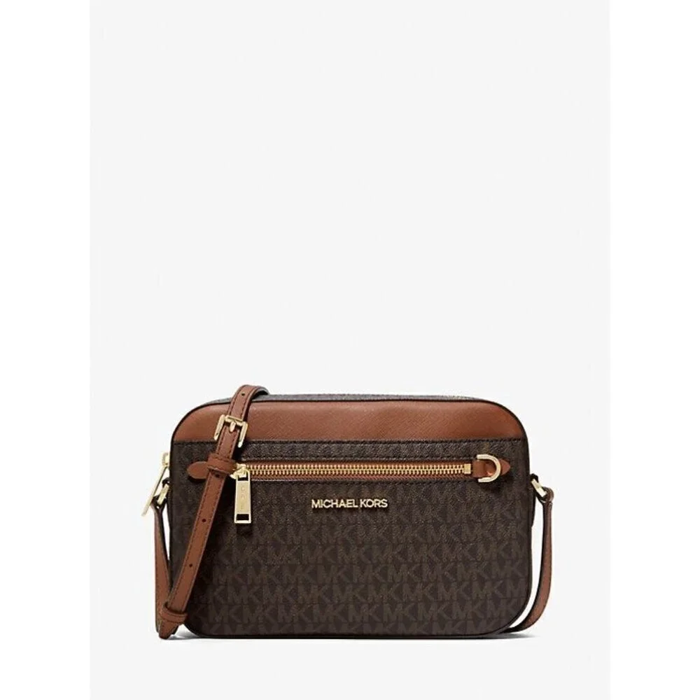 Michael Kors Womens Brown Logo Jet Set Large Crossbody Hand Bags New